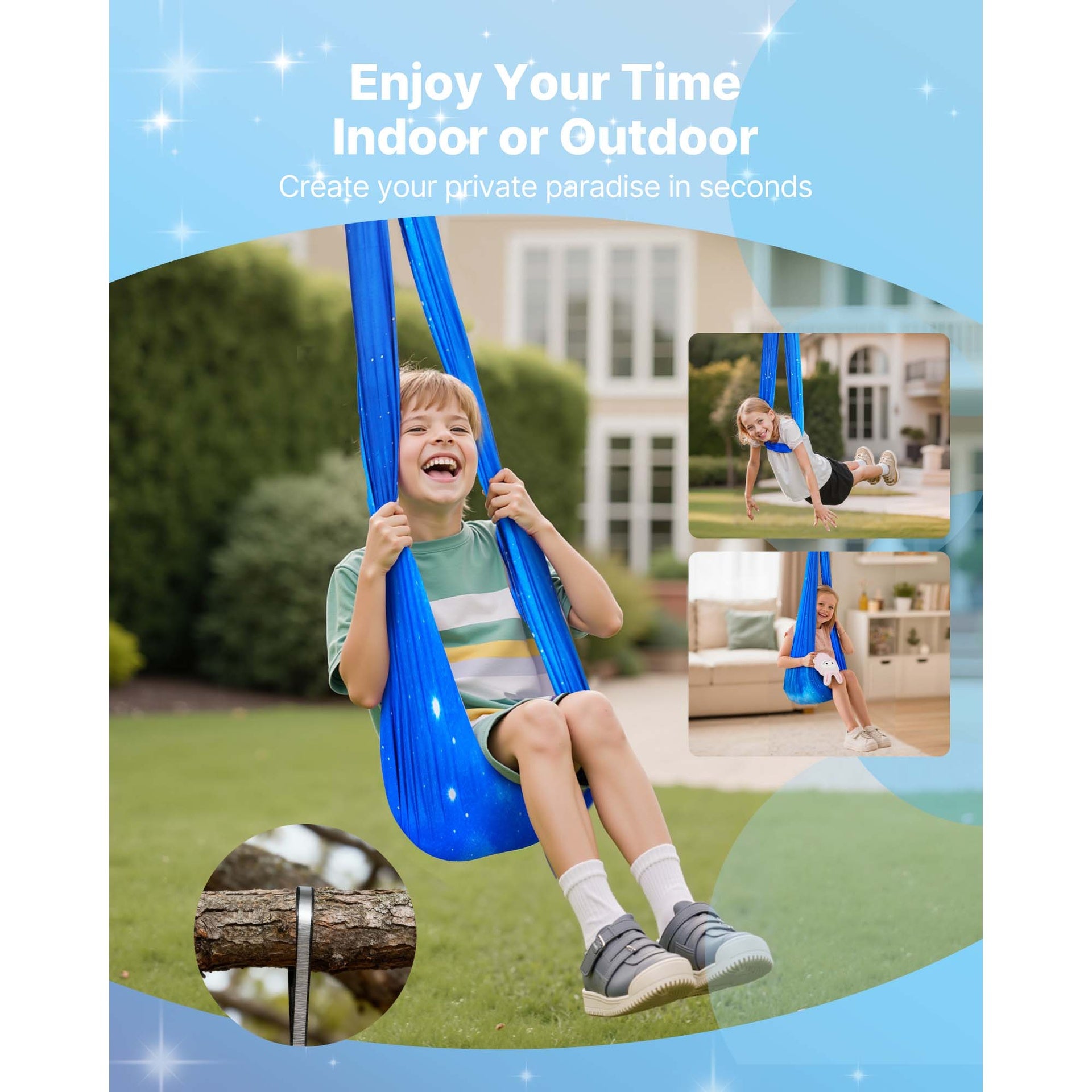 Sensory Swing, Double-Layer Fabric Sensorys Hammock, Indoor & Outdoor Sensory Swing with 360° Swivel Hanger, O-Sling, Holds up to 300lbs, Adjustable Aerial Yoga, Hanging Swings for Kids