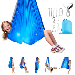 Sensory Swing, Double-Layer Fabric Sensorys Hammock, Indoor & Outdoor Sensory Swing with 360° Swivel Hanger, O-Sling, Holds up to 300lbs, Adjustable Aerial Yoga, Hanging Swings for Kids