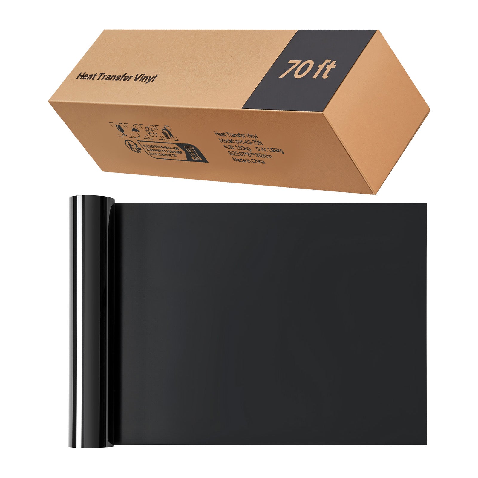 Heat Transfer Vinyl HTV Iron on Vinyl Roll 12 in x 70 ft Glossy Black