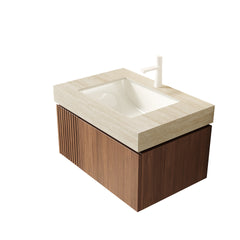 30" MURI Brown Oak Woodgrain Plywood Cabinet with Double Doors and One Drawer, NO Basin and Top, NO Faucet and Sink Cover