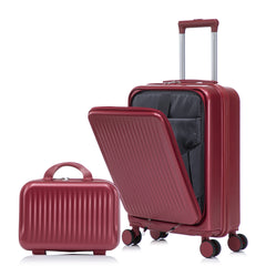 14"/20" 2 pcs/set in ABS Spinner Wheel Luggage, with Combination Lock and Front Opening Design, 14" Cosmetic Case (Red)