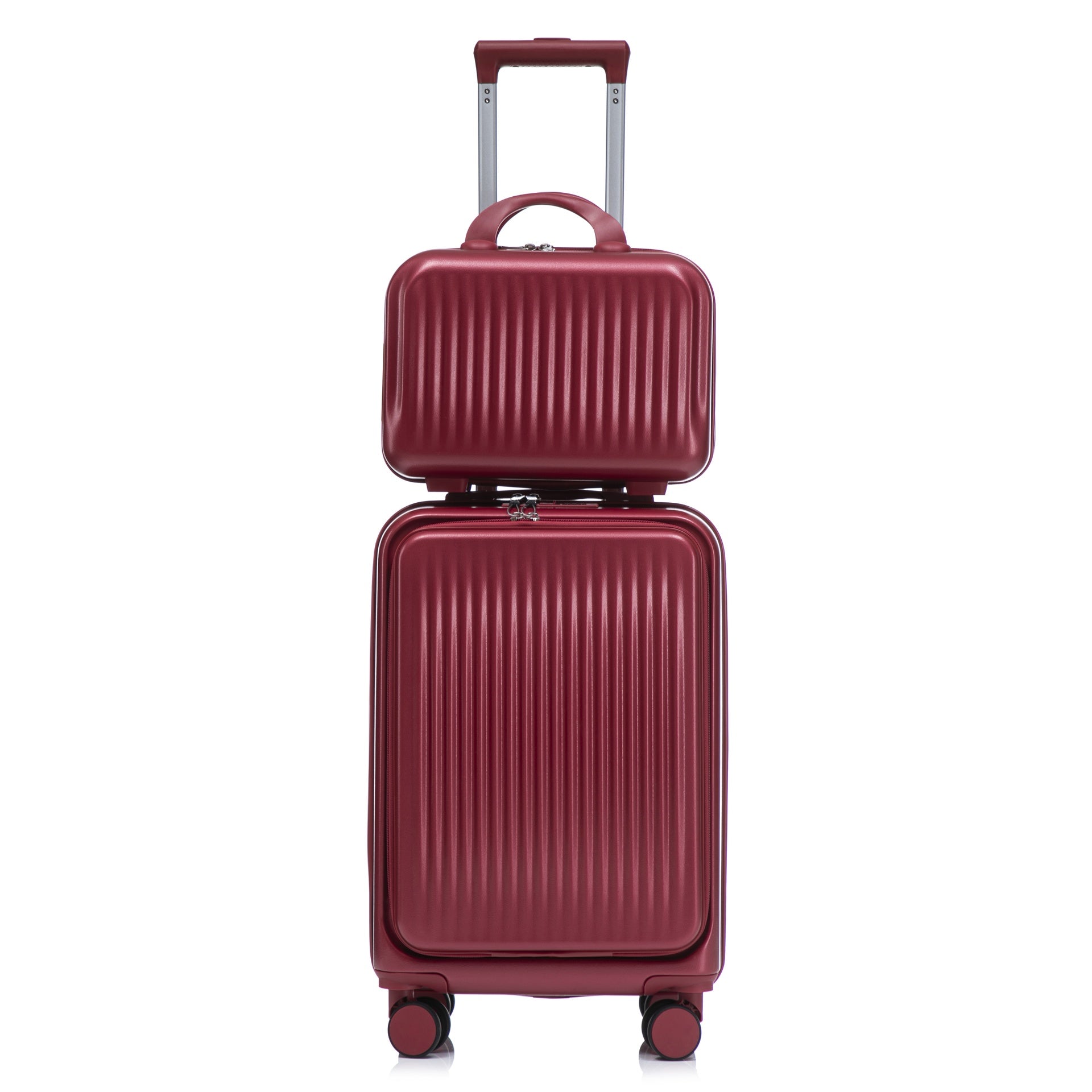 14"/20" 2 pcs/set in ABS Spinner Wheel Luggage, with Combination Lock and Front Opening Design, 14" Cosmetic Case (Red)