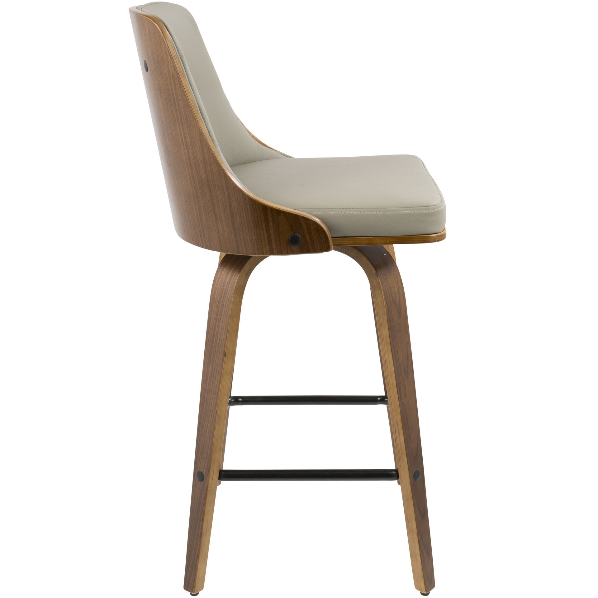 Gianna 26" Mid-Century Modern Counter Stool in Walnut with Light Grey Faux Leather by LumiSource - Set of 2