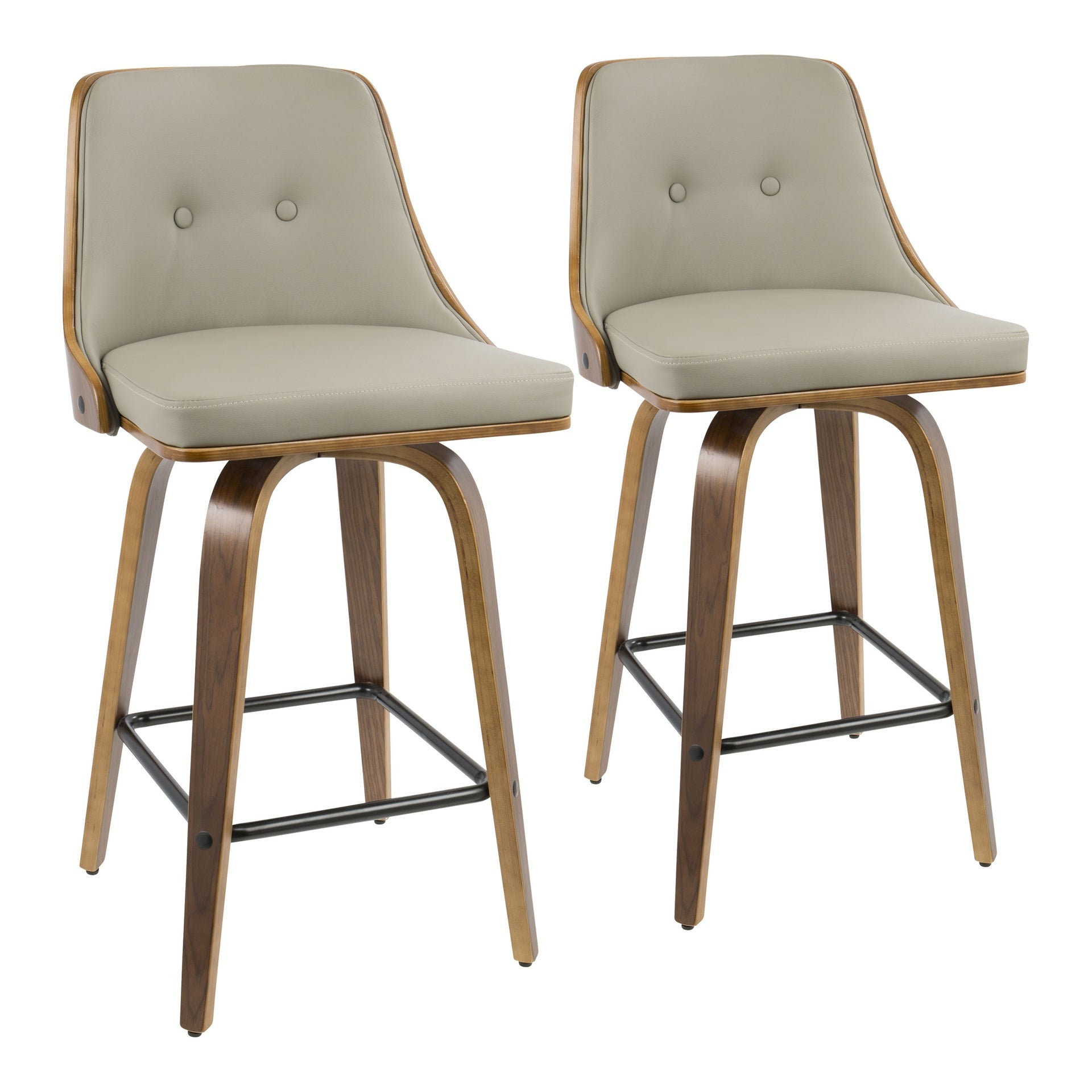 Gianna 26" Mid-Century Modern Counter Stool in Walnut with Light Grey Faux Leather by LumiSource - Set of 2