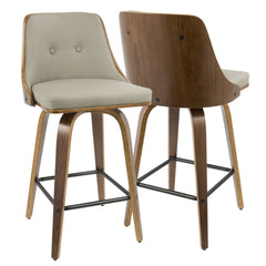 Gianna 26" Mid-Century Modern Counter Stool in Walnut with Light Grey Faux Leather by LumiSource - Set of 2