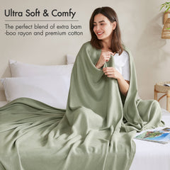 1-Piece Twin Rayon from Bamboo Cotton Blanket, Sage Green