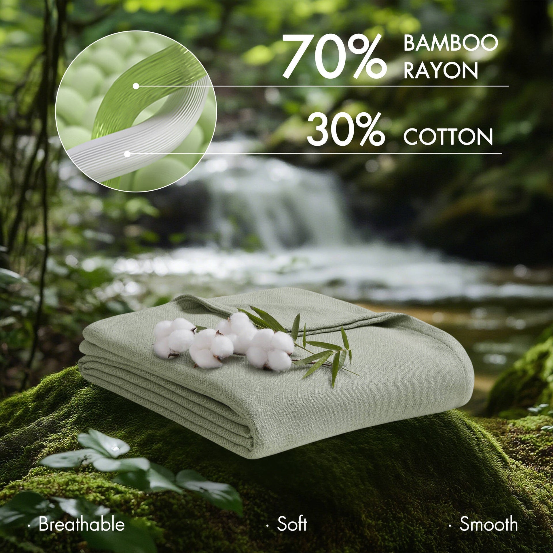 1-Piece Twin Rayon from Bamboo Cotton Blanket, Sage Green