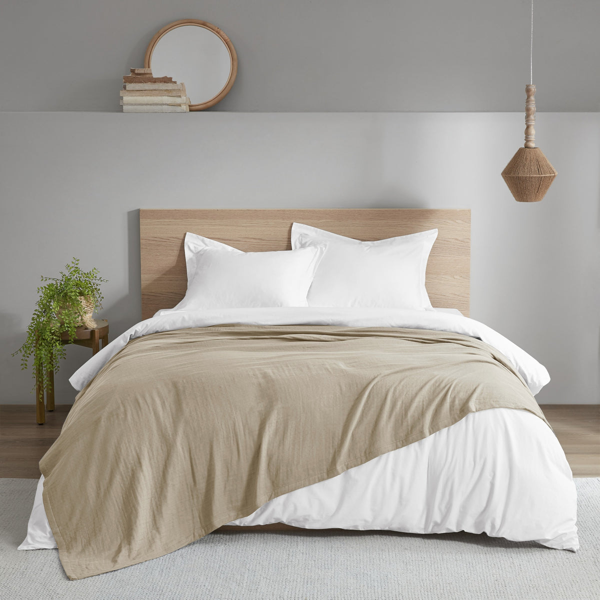 1 PCS Full/Queen 100% Cotton Lightweight Blanket Tan
