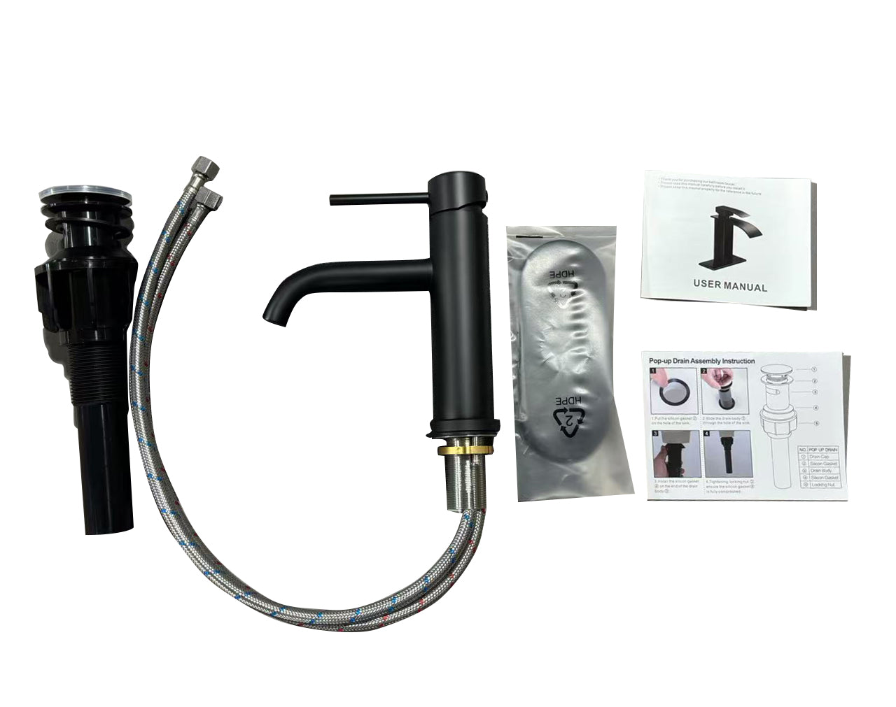 Single Handle Bathroom Faucet Lavatory Faucet Stainless Steel Single Hole-T10, Matte Black
