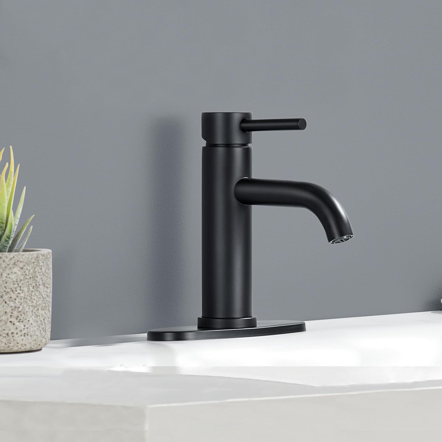 Single Handle Bathroom Faucet Lavatory Faucet Stainless Steel Single Hole-T10, Matte Black