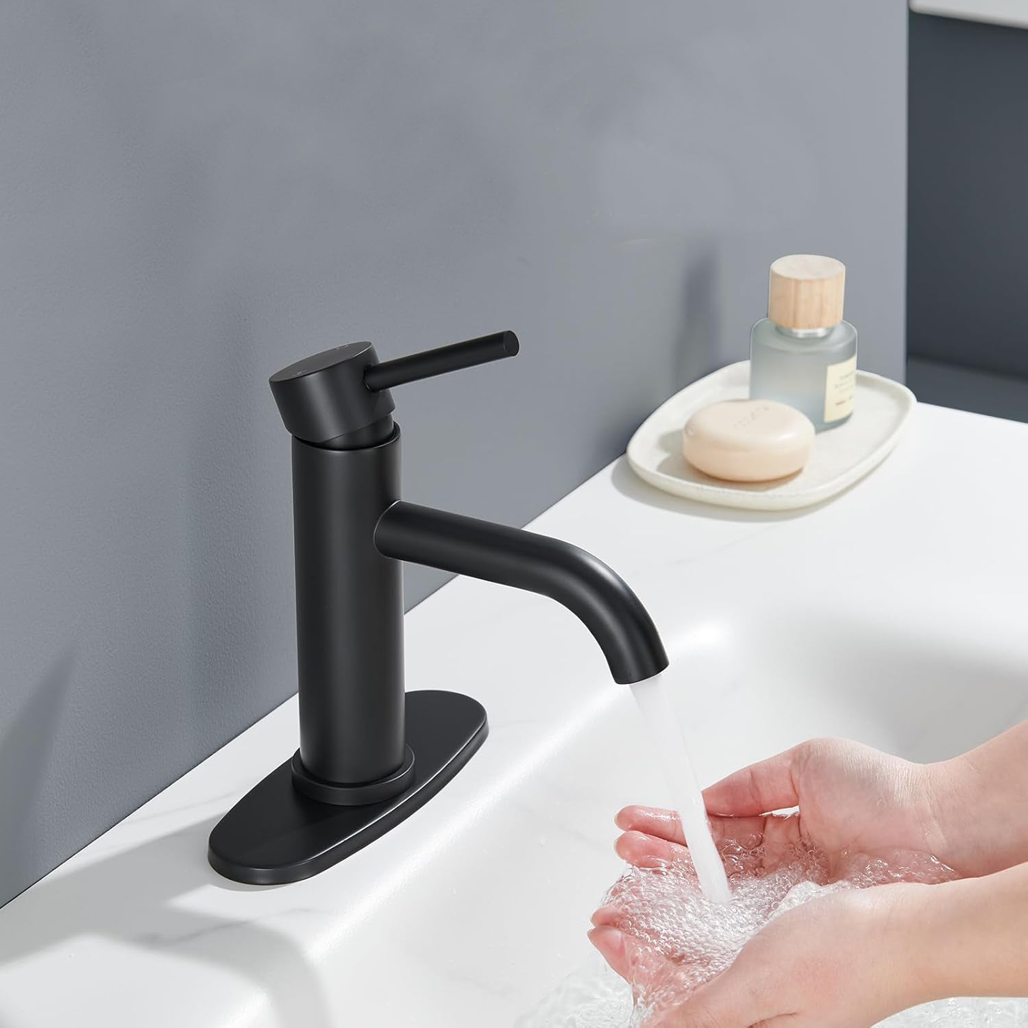 Single Handle Bathroom Faucet Lavatory Faucet Stainless Steel Single Hole-T10, Matte Black