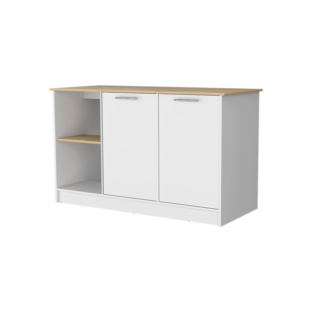 Mercury Kitchen Island with spacious Countertop, Double Door Cabinets, and 2 Open Storage Shelves