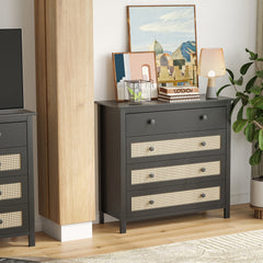 Sideboard Buffet Cabinet with 4 Drawers,Modern Wooden Console Cabinet for Kitchen,Living Room, Dining Room, Hallway,Black