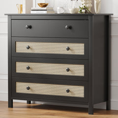 Sideboard Buffet Cabinet with 4 Drawers,Modern Wooden Console Cabinet for Kitchen,Living Room, Dining Room, Hallway,Black