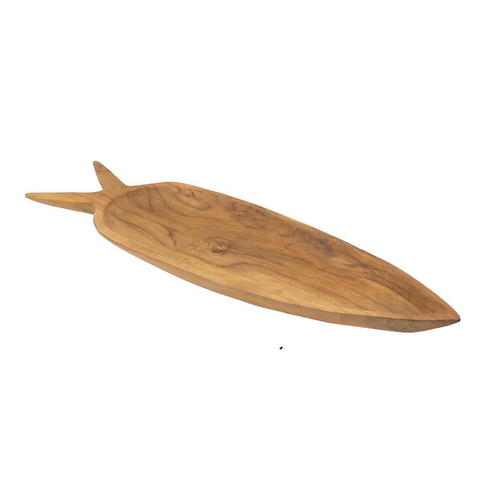 23.6x6.3x2" Teak Wood Decorative Plate with Carrot Shape Natural