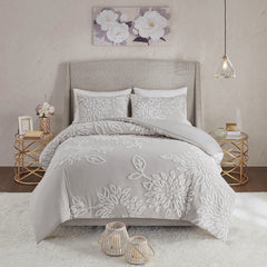 King/Cal King 3 Piece Tufted Cotton Chenille Floral Duvet Cover Set
