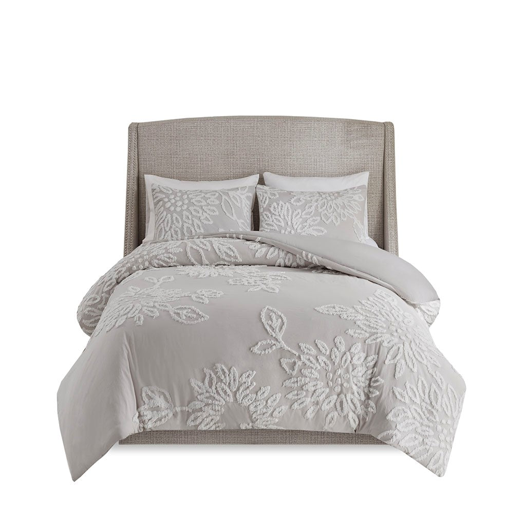 King/Cal King 3 Piece Tufted Cotton Chenille Floral Duvet Cover Set