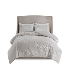 King/Cal King 3 Piece Tufted Cotton Chenille Floral Duvet Cover Set