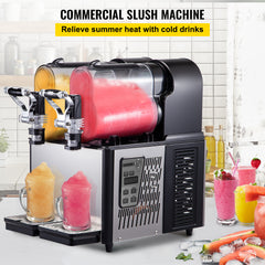 Commercial Slushy Machine, 3LX2 Tank Slush Drink Maker, 340W Frozen Drink Machine with Temperature Preservation, Stainless Steel Home Slush Frozen Drink Machine with Automatic Clean, Black