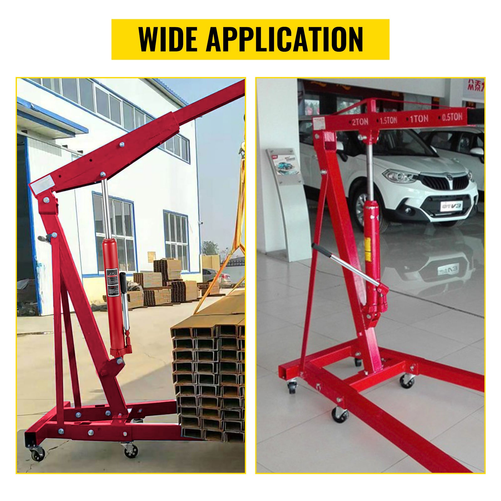 Hydraulic Long Ram Jack, 3 Tons/6600 lbs Capacity, with Single Piston Pump and Clevis Base, Manual Cherry Picker w/Handle, for Garage/Shop Cranes, Engine Lift Hoist, Red