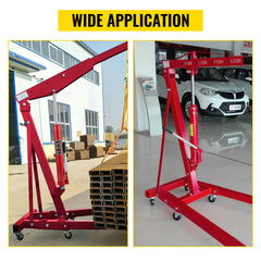 Hydraulic Long Ram Jack, 3 Tons/6600 lbs Capacity, with Single Piston Pump and Clevis Base, Manual Cherry Picker w/Handle, for Garage/Shop Cranes, Engine Lift Hoist, Red