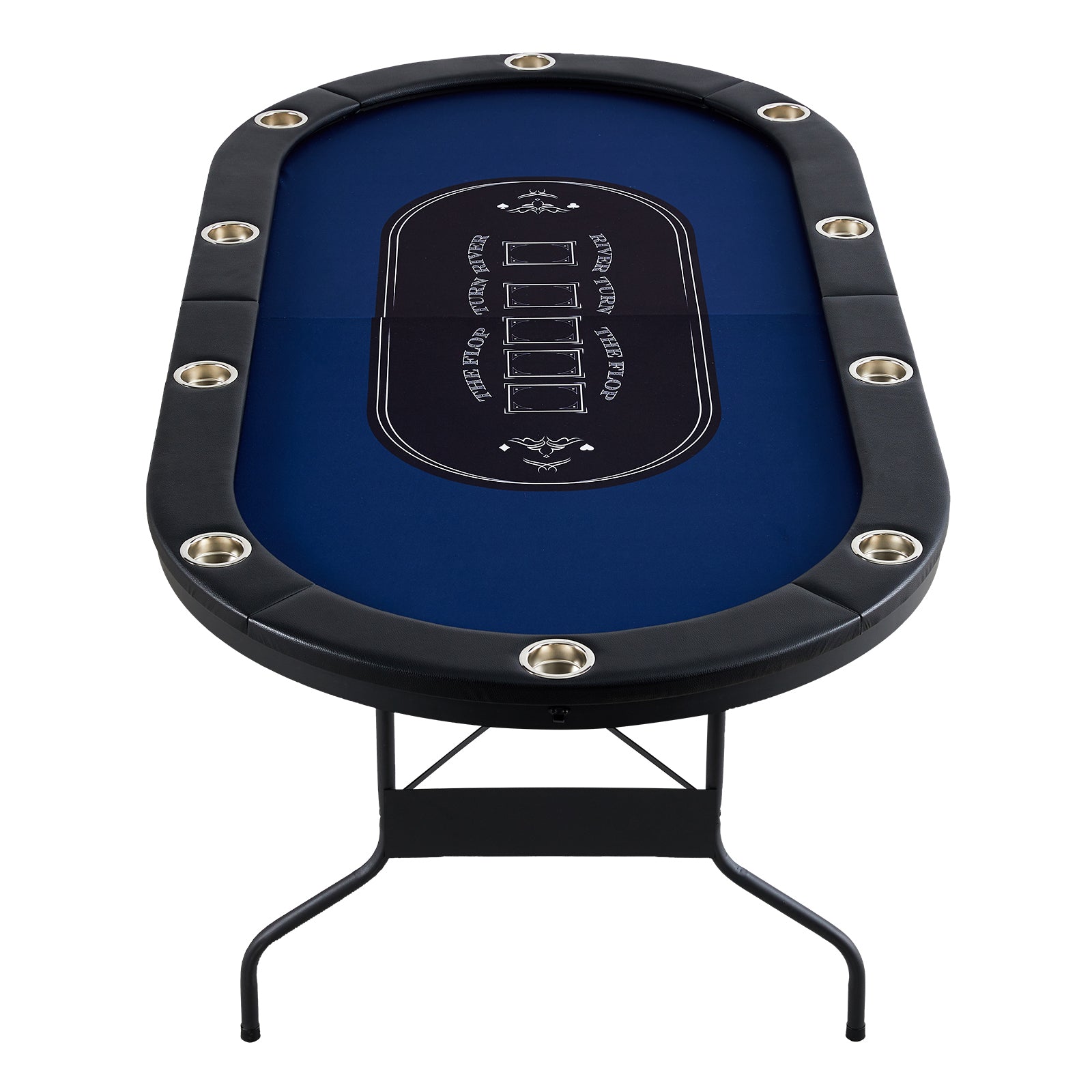 10 Player Foldable Poker Table, Blackjack Texas Holdem Poker Table with Padded Rails and Stainless Steel Cup Holders, Portable Folding Card Board Game Table, 84" Oval Casino Leisure Table