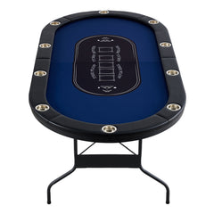 10 Player Foldable Poker Table, Blackjack Texas Holdem Poker Table with Padded Rails and Stainless Steel Cup Holders, Portable Folding Card Board Game Table, 84" Oval Casino Leisure Table