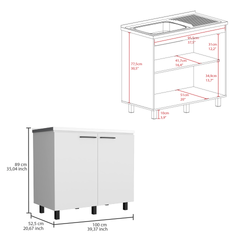 Alexandria 2 Piece Kitchen Set, Wall Cabinet + Utility Sink, White