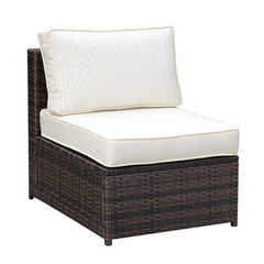 Aluminum Frame Patio Side Chair With Cushioned Seating, Ivory & Espresso Brown