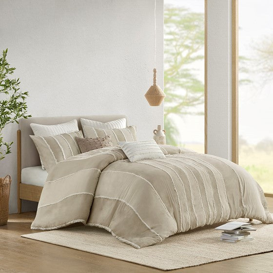 Full/Queen 3 Piece Striped Cotton Duvet Cover Set