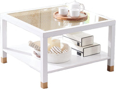 Modern Square Coffee Table - 27.6" Crisp White Metal Frame w/Luxe Gold Glass Top