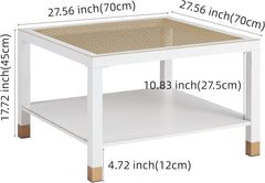 Modern Square Coffee Table - 27.6" Crisp White Metal Frame w/Luxe Gold Glass Top