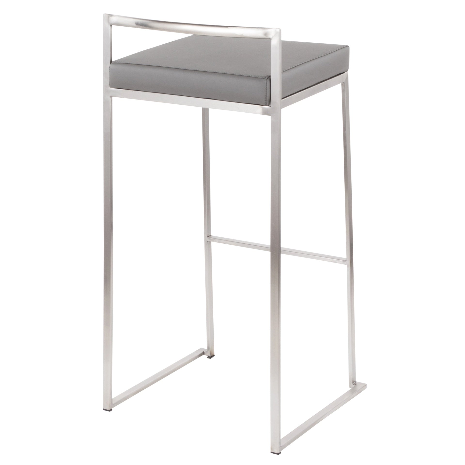 Fuji Contemporary Stackable Barstool in Stainless Steel with Grey Faux Leather Cushion by LumiSource - Set of 2