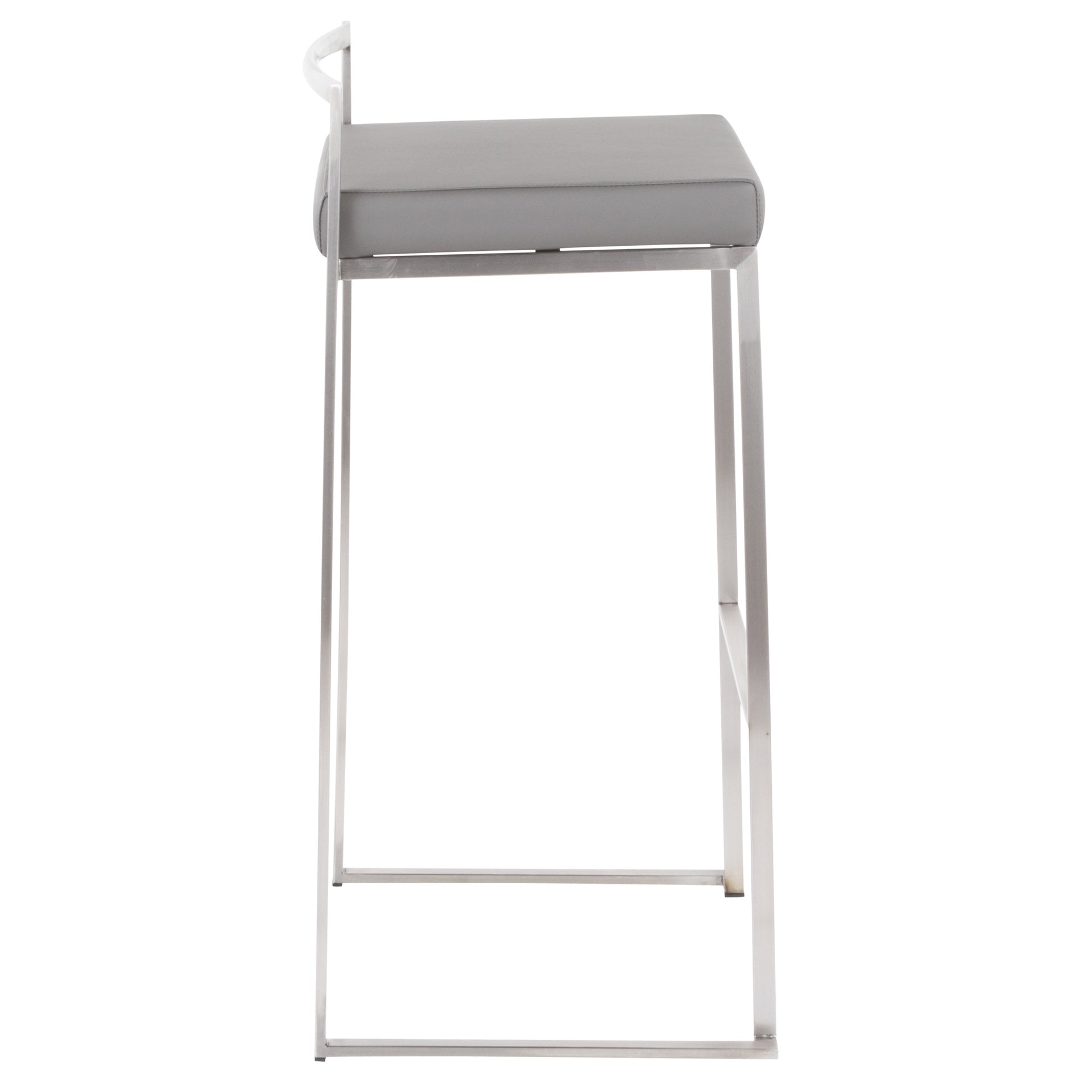 Fuji Contemporary Stackable Barstool in Stainless Steel with Grey Faux Leather Cushion by LumiSource - Set of 2