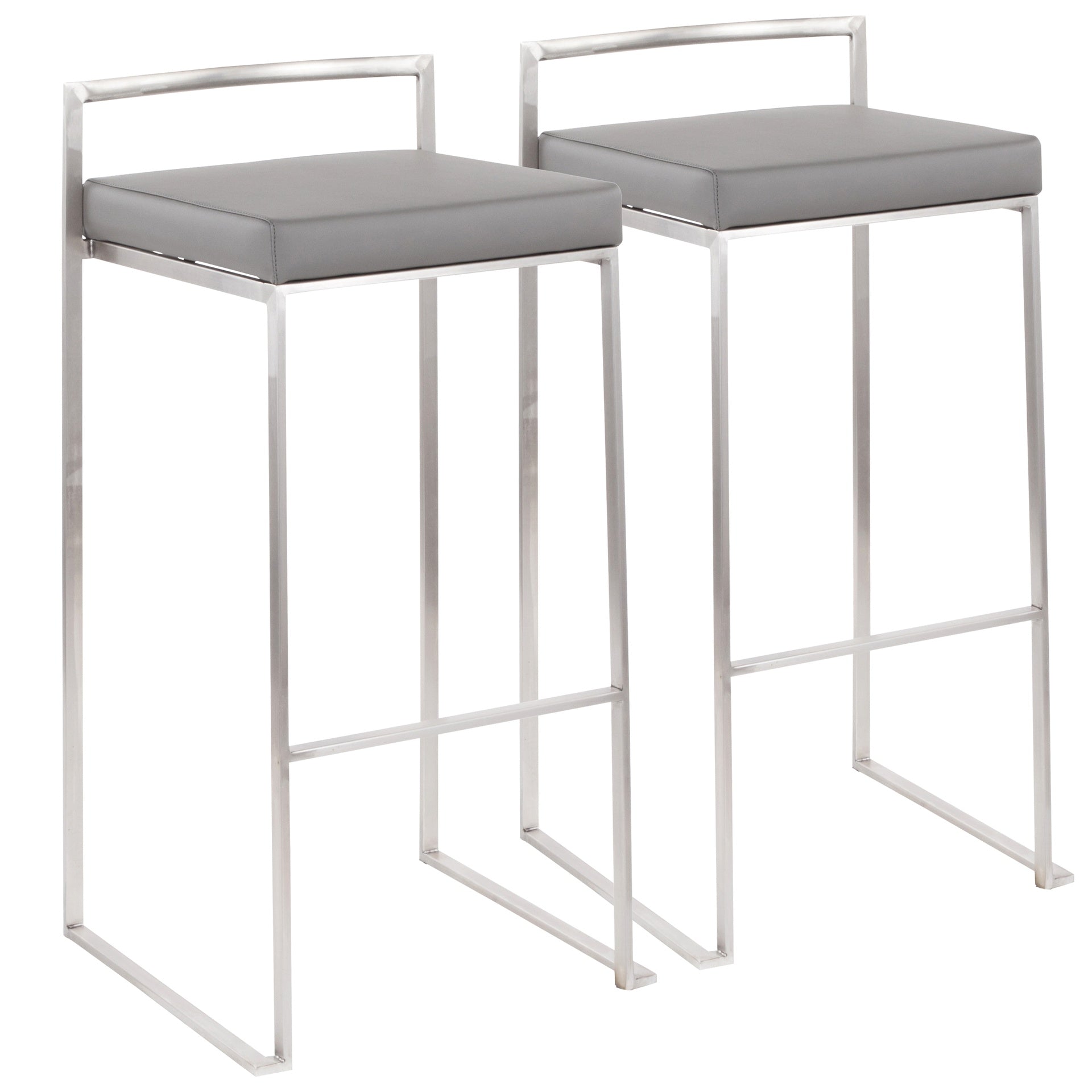 Fuji Contemporary Stackable Barstool in Stainless Steel with Grey Faux Leather Cushion by LumiSource - Set of 2