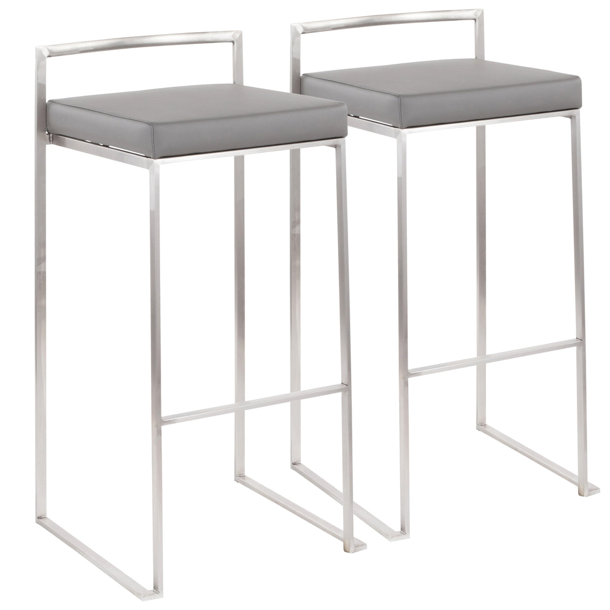 Fuji Contemporary Stackable Barstool in Stainless Steel with Grey Faux Leather Cushion by LumiSource - Set of 2