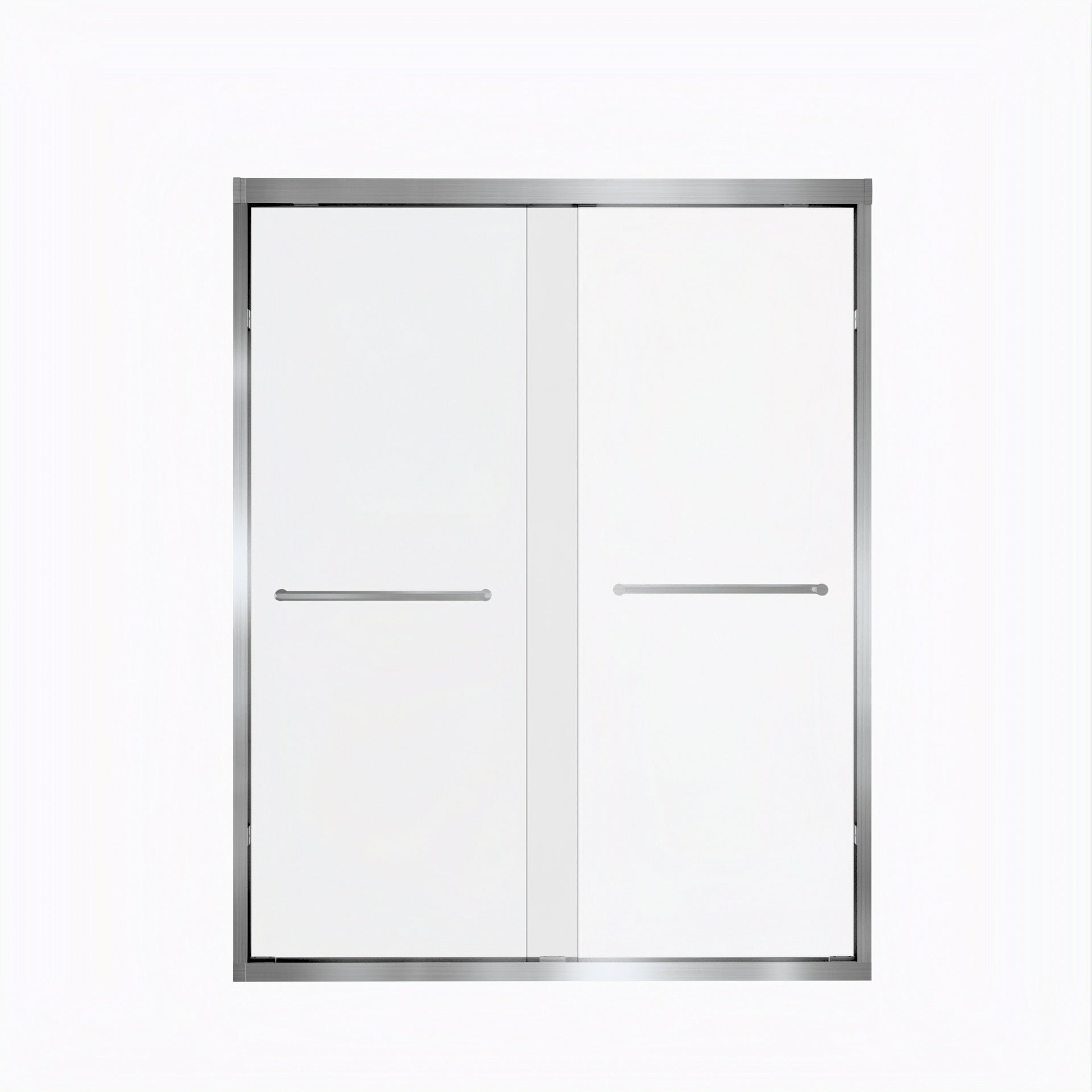 44-48" x 72" Tempered Glass with Explosion Proof Film, Aluminum Frame Double Sliding Shower Door, "1/4 (6 mm), Stainless Steel handle,Brushed Nickel