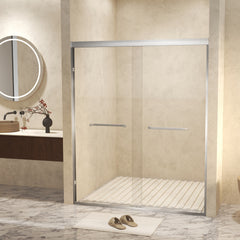 44-48" x 72" Tempered Glass with Explosion Proof Film, Aluminum Frame Double Sliding Shower Door, "1/4 (6 mm), Stainless Steel handle,Brushed Nickel