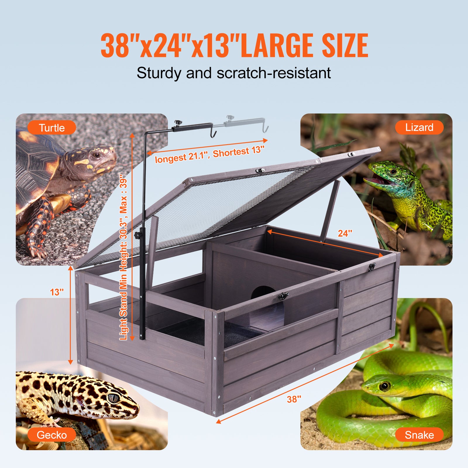 Tortoise Habitat Wooden Tortoise House Indoor & Outdoor 2-Room 38x24x13in