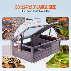 Tortoise Habitat Wooden Tortoise House Indoor & Outdoor 2-Room 38x24x13in