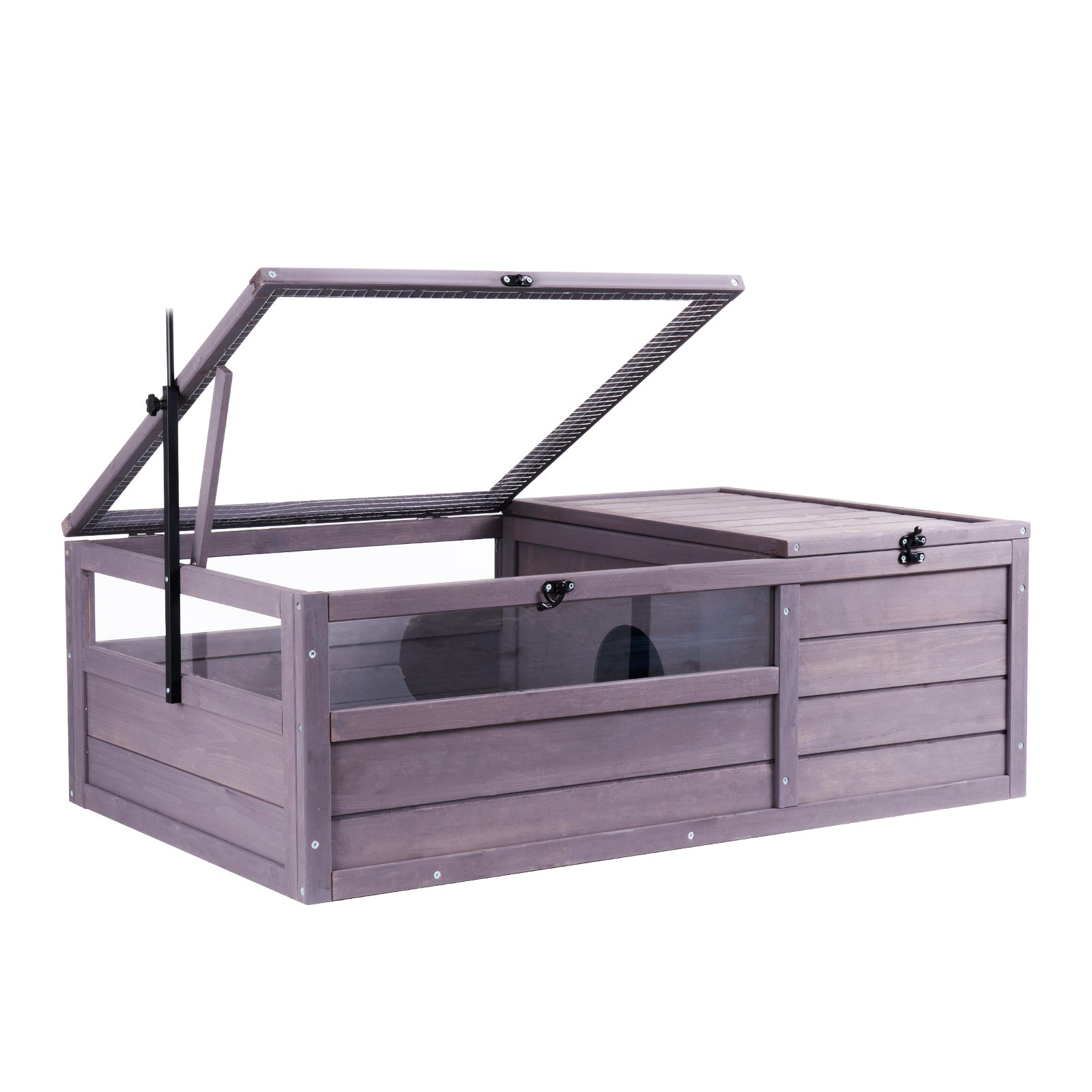 Tortoise Habitat Wooden Tortoise House Indoor & Outdoor 2-Room 38x24x13in