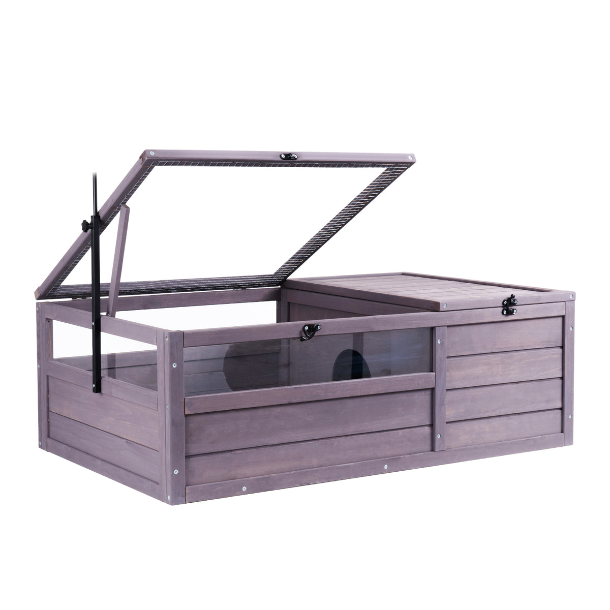 Tortoise Habitat Wooden Tortoise House Indoor & Outdoor 2-Room 38x24x13in