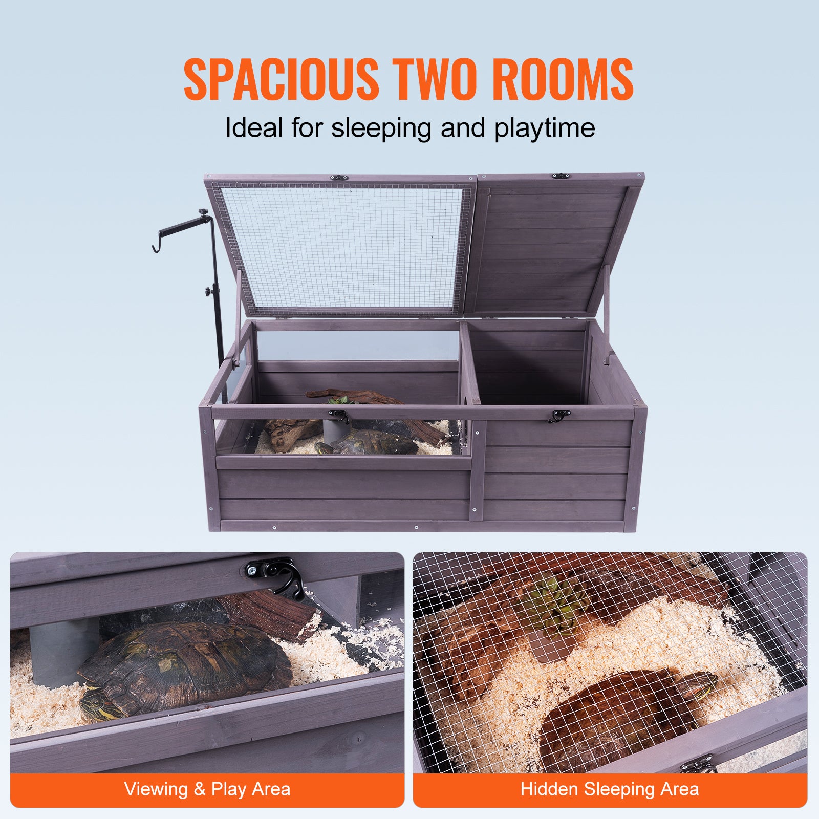 Tortoise Habitat Wooden Tortoise House Indoor & Outdoor 2-Room 38x24x13in