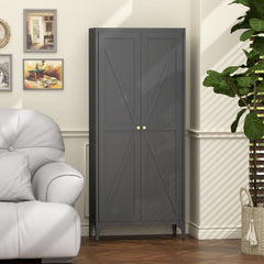 [Metal Adjustable] 2 Doors Metal Storage Cabinet Kitchen Pantry Cabinet With Adjustable Shelves Tall Steel Cabinet Locker For Kitchen, Living Room, Dining Room And Office