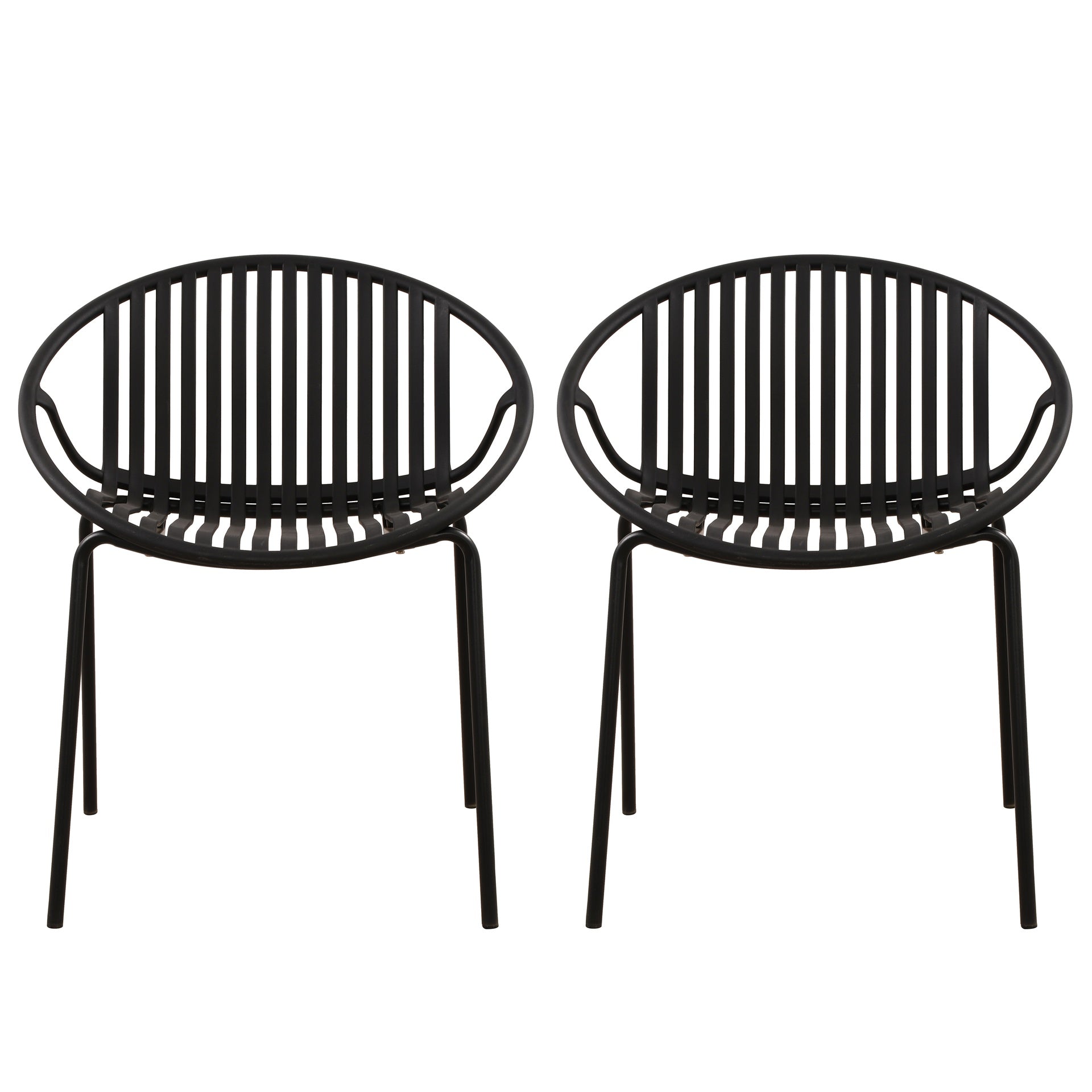 Patio Dining Chairs Stackable Chairs with Breathable Design Modern Simple Art Style (Set of 2),Metal Legs+Plastic backrest,Black