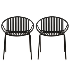 Patio Dining Chairs Stackable Chairs with Breathable Design Modern Simple Art Style (Set of 2),Metal Legs+Plastic backrest,Black
