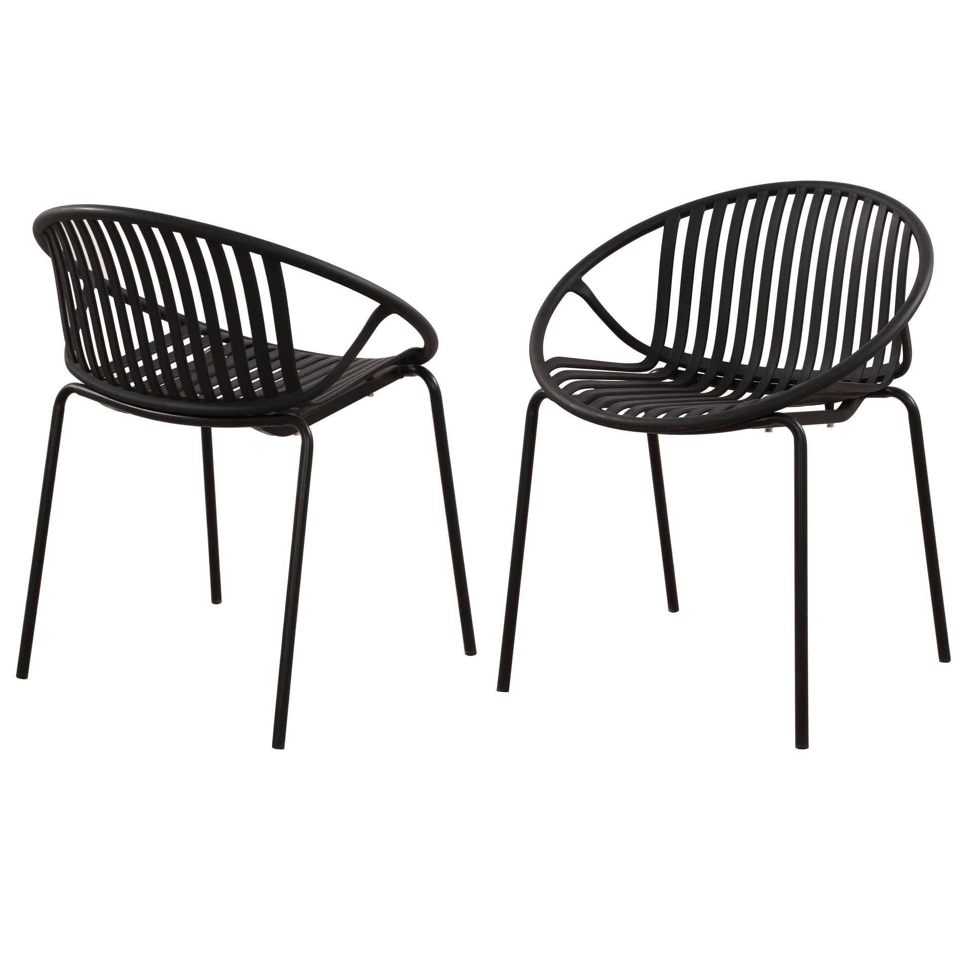 Patio Dining Chairs Stackable Chairs with Breathable Design Modern Simple Art Style (Set of 2),Metal Legs+Plastic backrest,Black