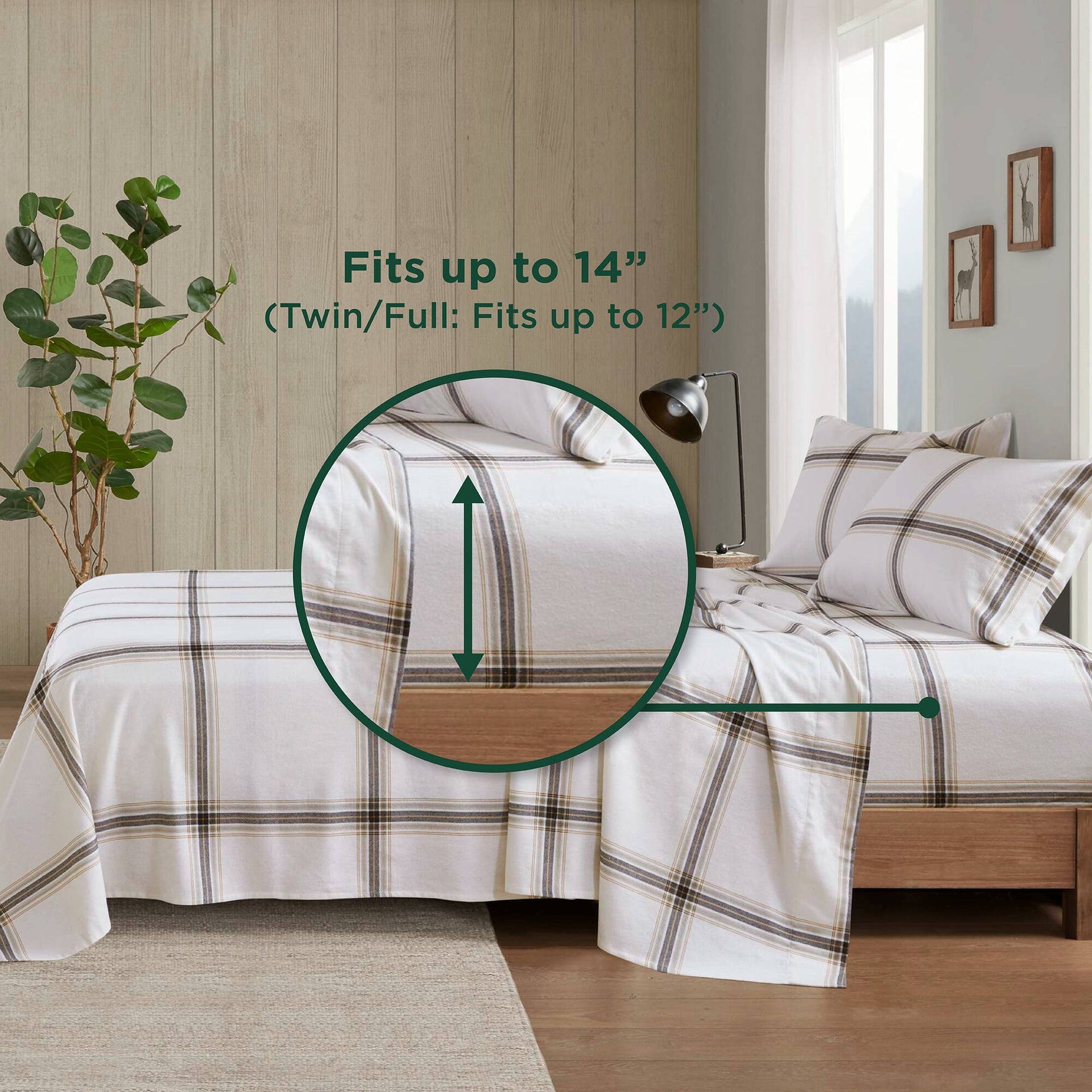 4-Piece King Sheet Set,Tan Plaid