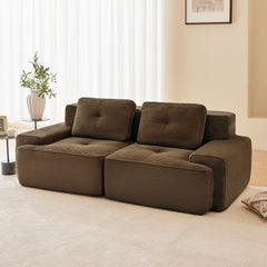 82" Modern L-Shaped Modular Sectional Sofa for Living Room, Corduroy Fabric, 2-Seater Couch with Deep Seat , Pearl-like piping, Tufted Design, No Assembly, Anti-slip Design, Brown