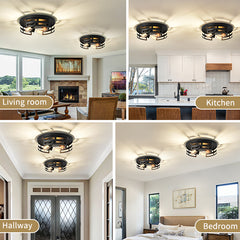2-Light Black Flush Mount Ceiling Light Fixture,13 in Light Fixtures Ceiling Mount for Hallway,Hall,Kitchen,Farmhouse (2 Pack)